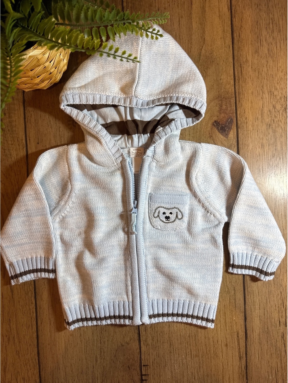 Nordstrom Baby Organic Knit Zip Hoodie Puppy Pocket 6 Months